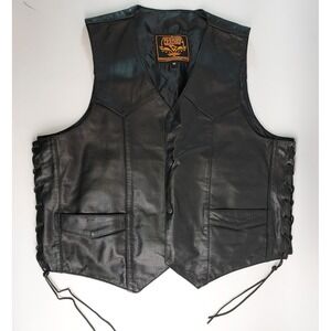 Milwaukee Original Leather Mens Size 50 Black Motorcycle Rider Vest Snap Button